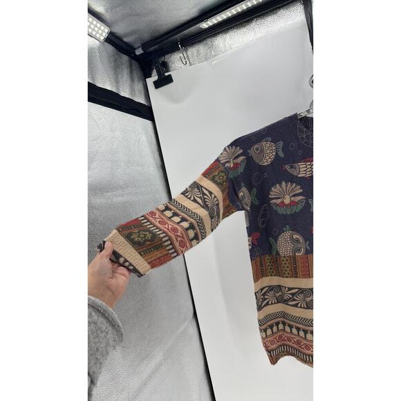 YESNO Fish Pearl Shell  Graphic Printed Oversized Pullover Sweater cashmere - Picture 3 of 6